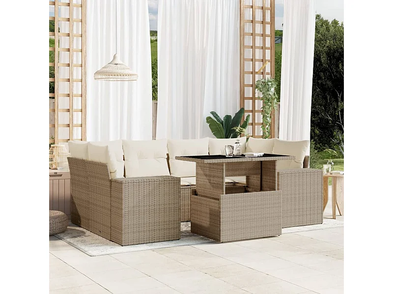 Salon de jardin avec coussins 7 pièces beige résine tressée