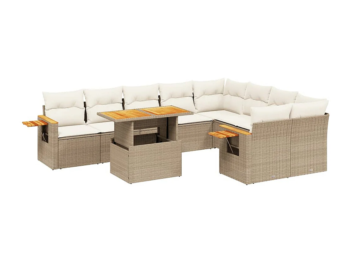 Salon de jardin avec coussins 10 pièces beige résine tressée