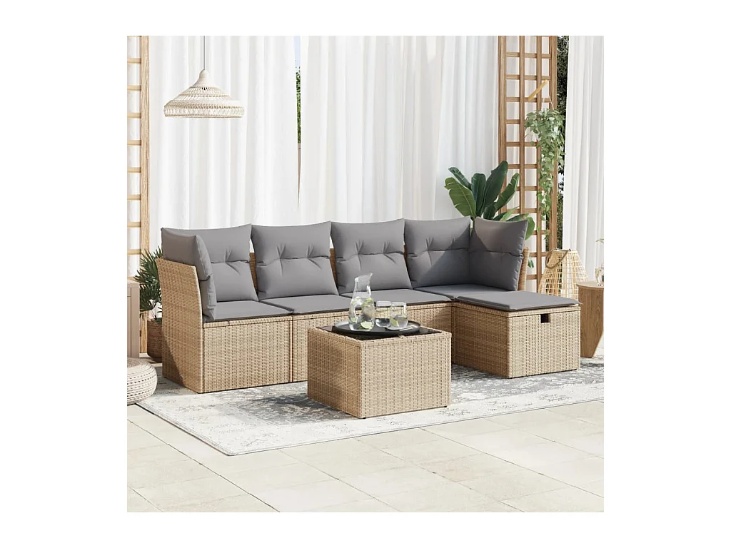 Salon de jardin avec coussins 6 pièces beige résine tressée