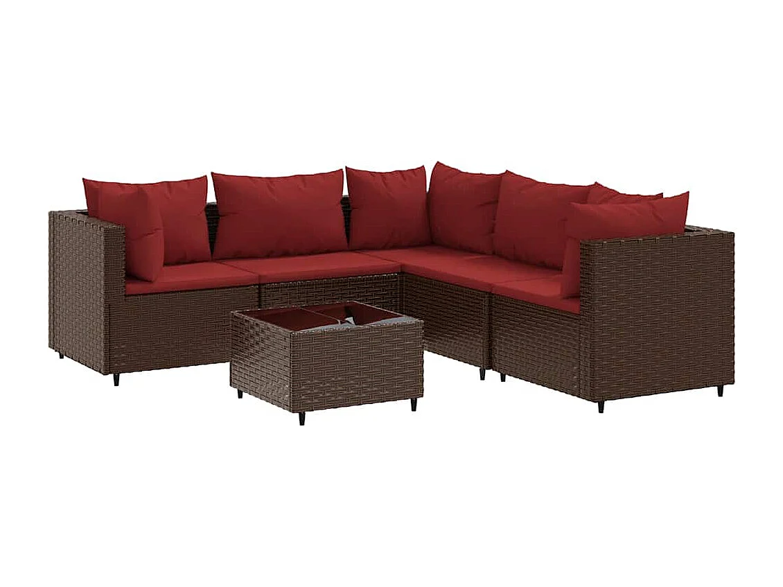 6 peças conj. lounge jardim com almofadões 6 peças vime PE castanho