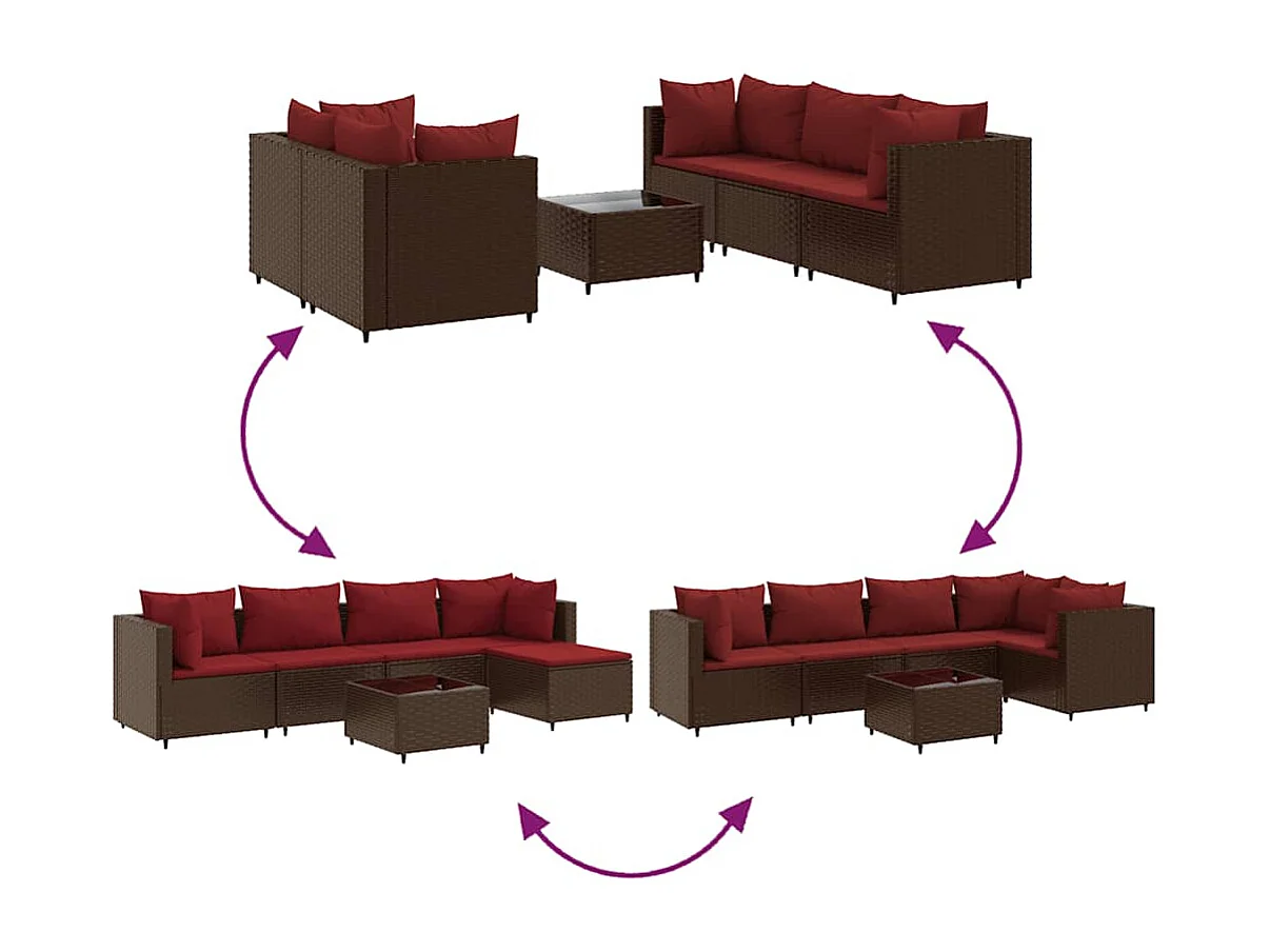 6 peças conj. lounge jardim com almofadões 6 peças vime PE castanho