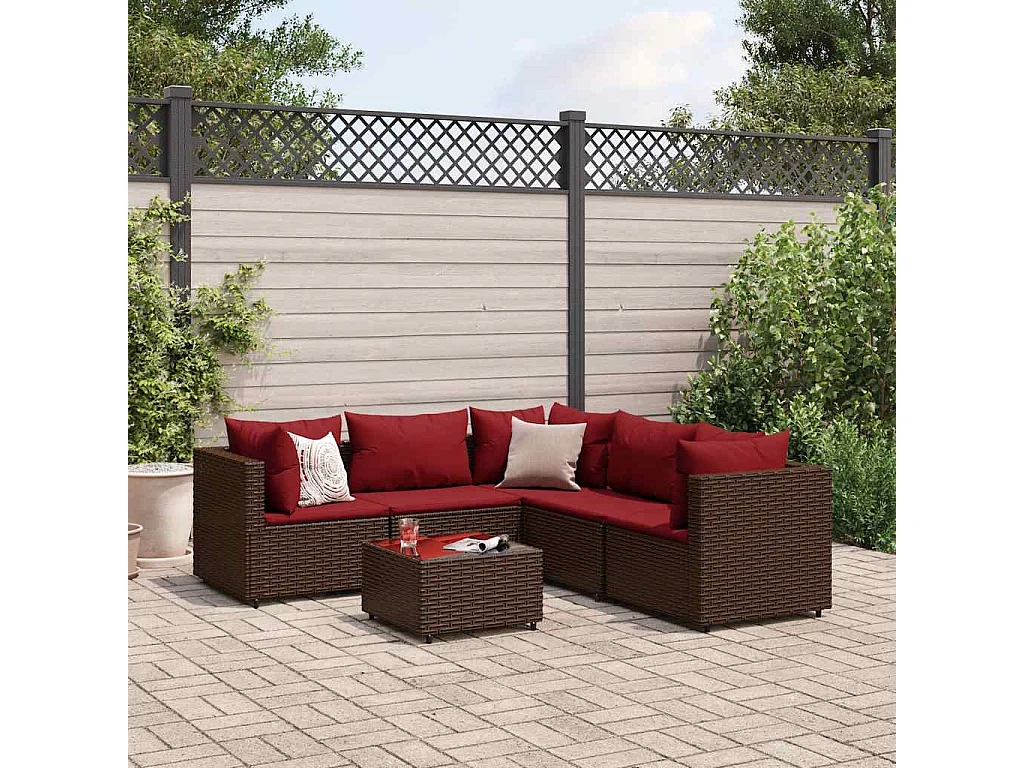 Salon de jardin 6 pièces avec coussins Marron Résine tressée