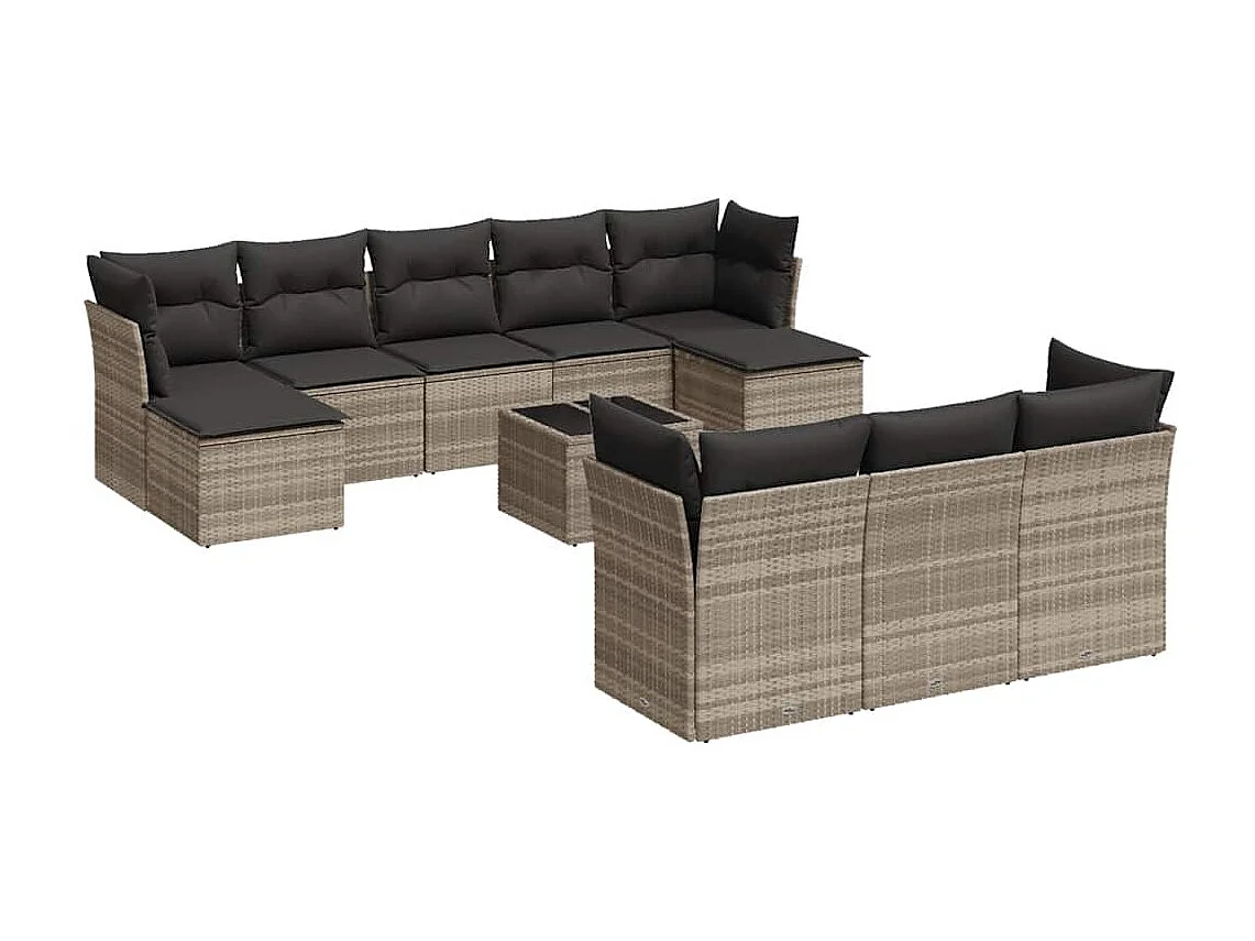 11-delige Loungeset met kussens poly rattan lichtgrijs