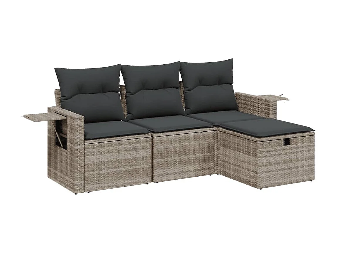 Salon de jardin 4 pièces avec coussins gris clair résine tressée