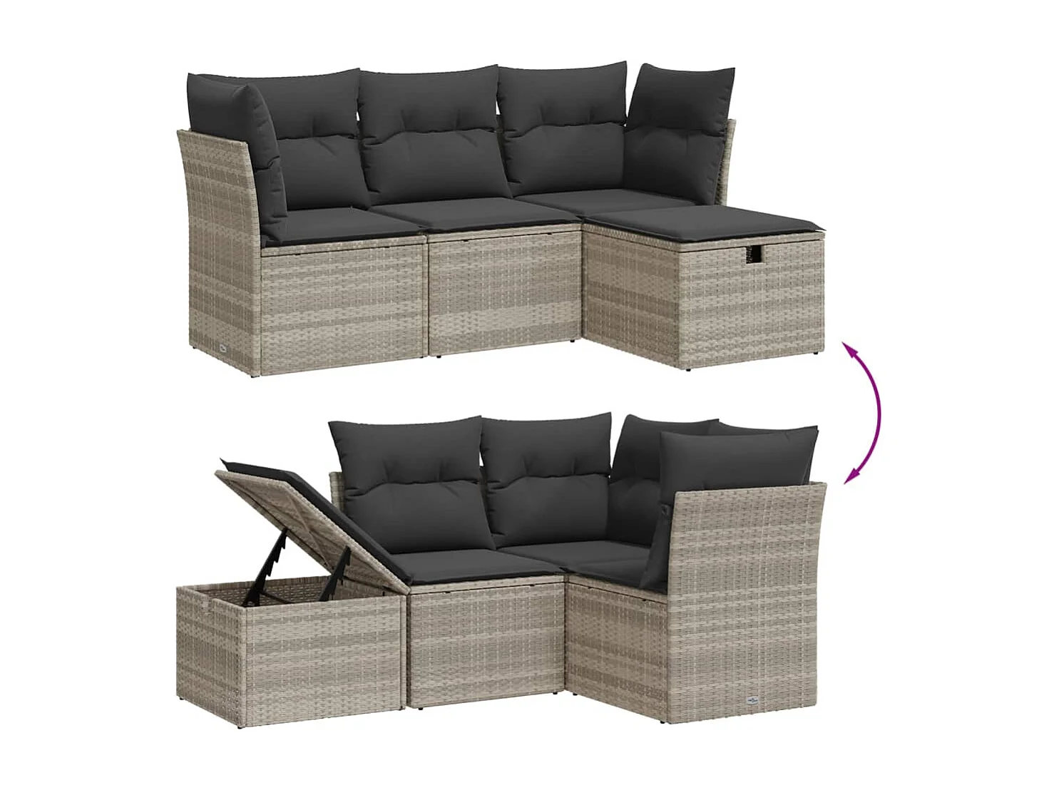 Salon de jardin 4 pièces avec coussins gris clair résine tressée