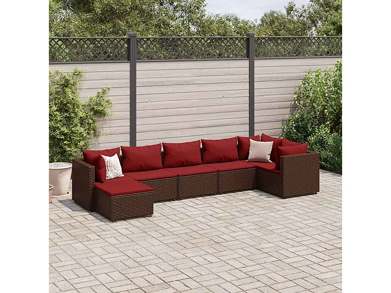 7-delige Loungeset met kussens poly rattan bruin