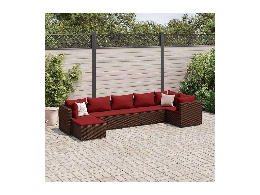 7-delige Loungeset met kussens poly rattan bruin