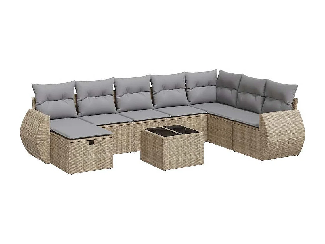 9-delige Loungeset met kussens poly rattan beige