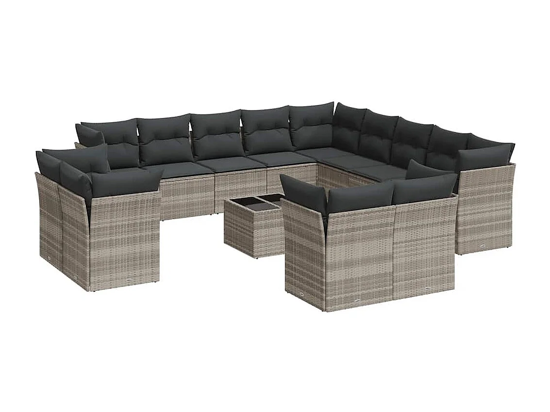 Set sofás jardín 14 piezas con cojines ratán sintético gris claro