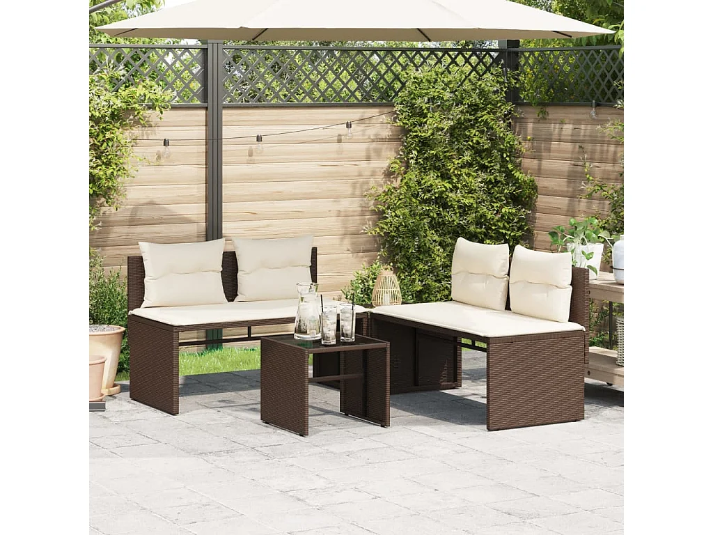 Salon de jardin 4 pièces avec coussins marron résine tressée