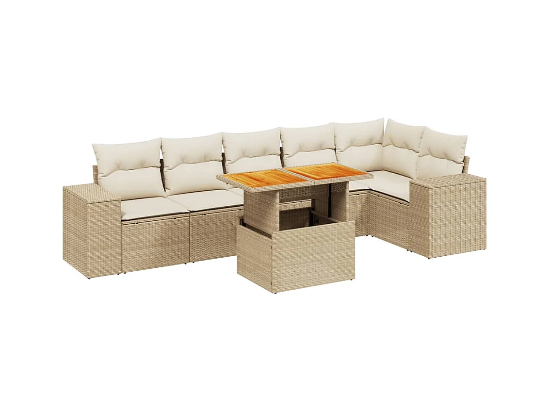 Salon de jardin avec coussins 7 pièces beige résine tressée