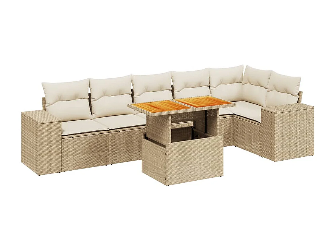Set sofás de jardín 7 piezas y cojines ratán sintético beige