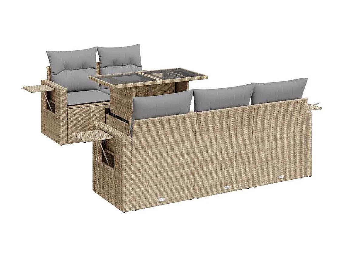 6-delige Loungeset met kussens poly rattan beige