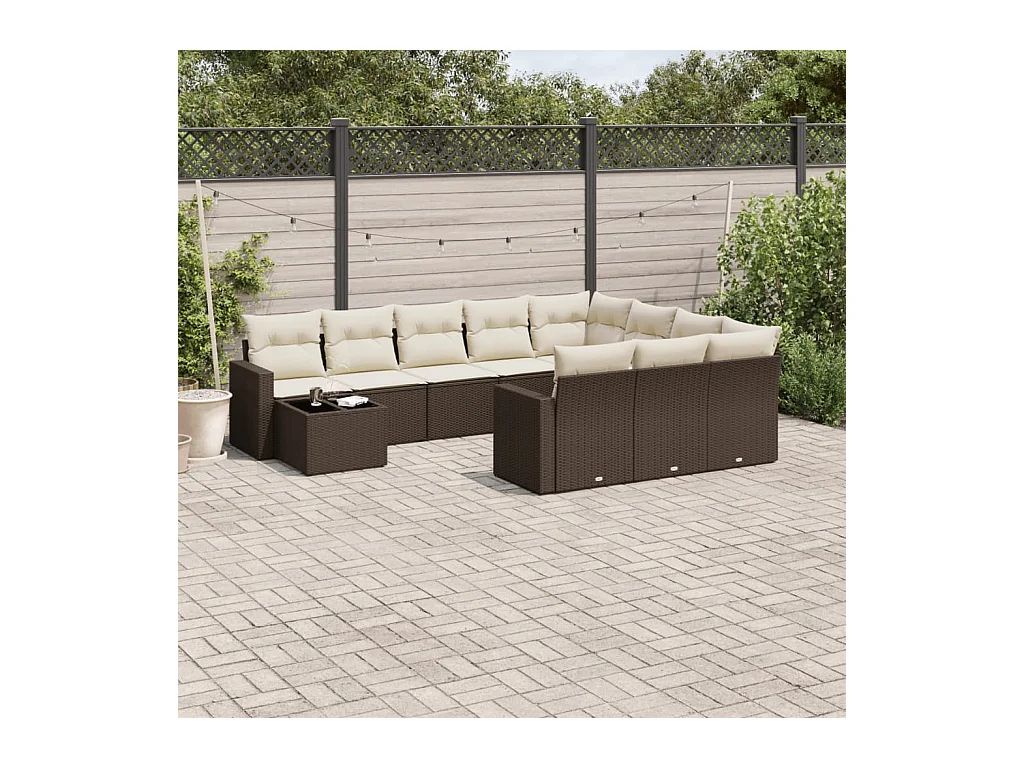 Set de sofás de jardín 11 piezas cojines ratán sintético marrón