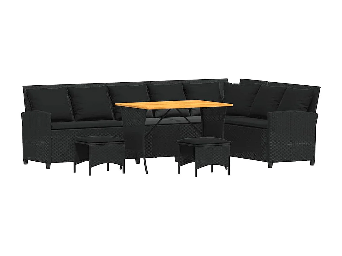 Set de sofás de jardín en forma de L con cojines 4 piezas negro