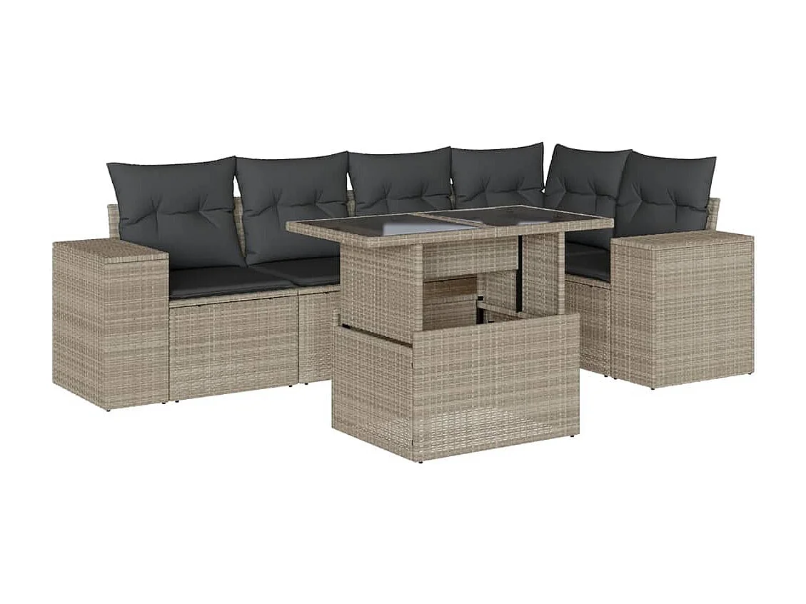 Salon de jardin 6 pièces avec coussins gris clair résine tressée