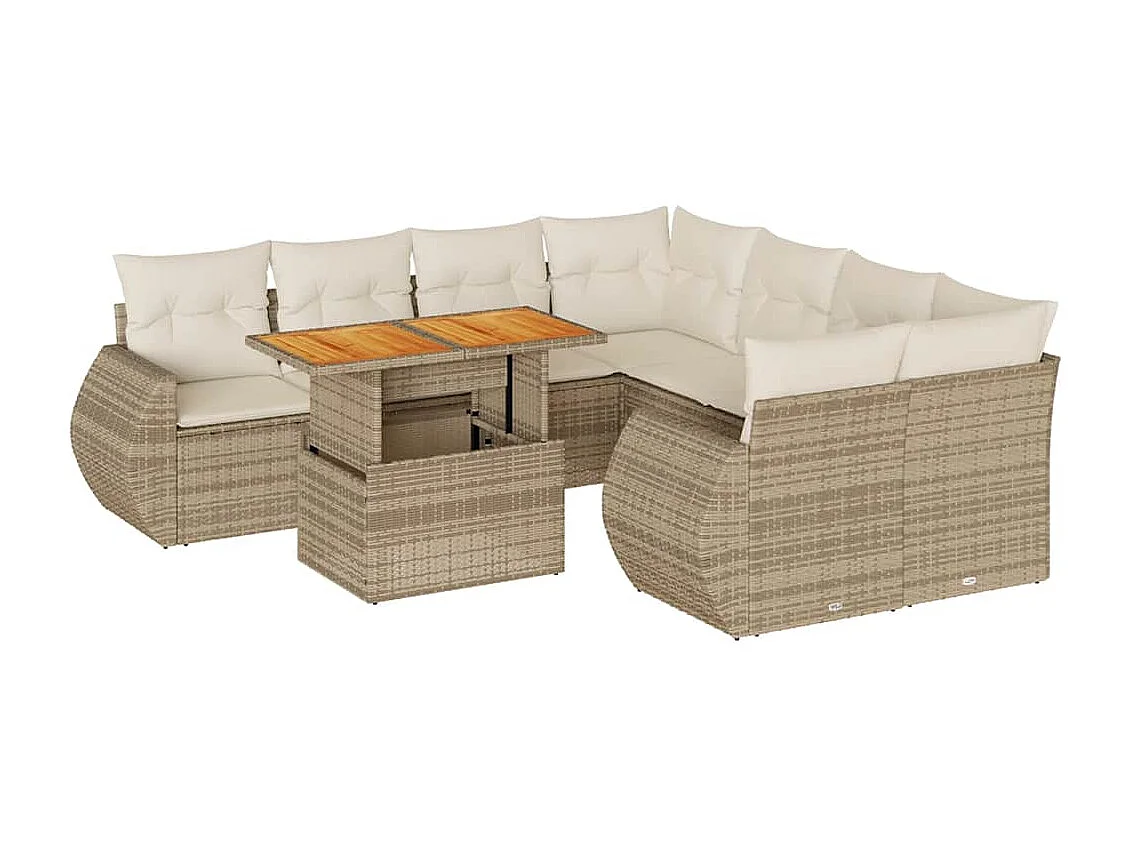 Set de sofás de jardín con cojines 9 piezas ratán sintético beige