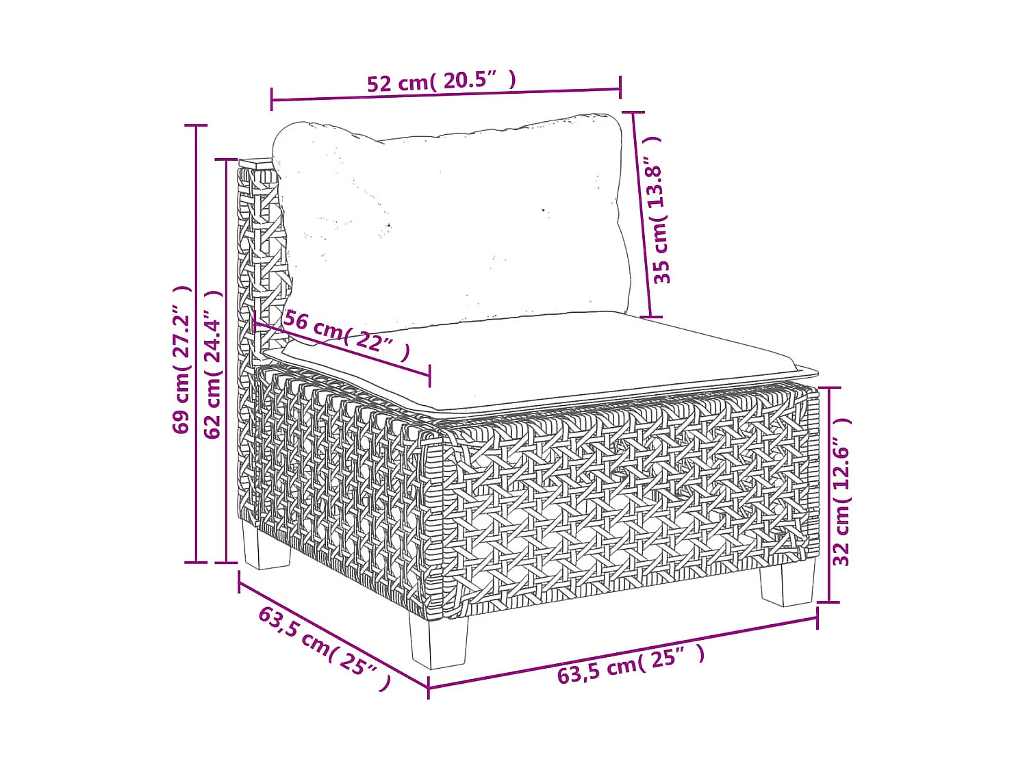 8 peças conjunto sofás de jardim com almofadões vime PE cinzento