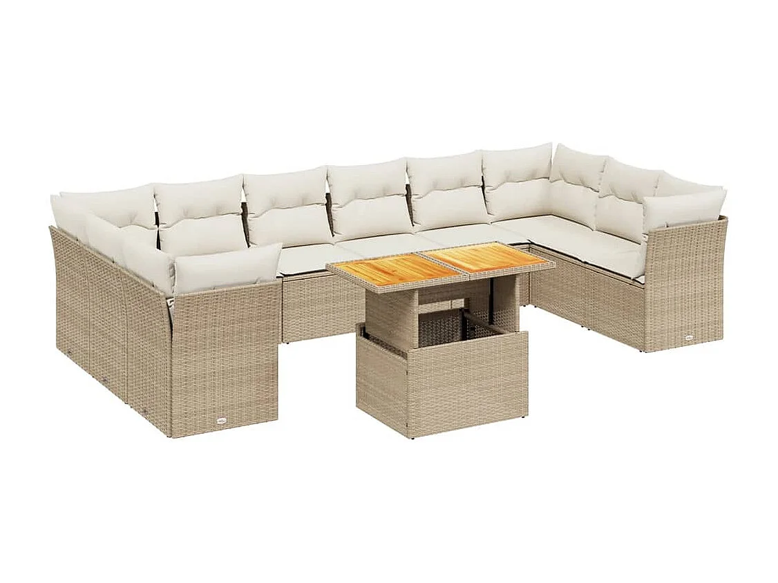 Salon de jardin 11 pièces avec coussins beige résine tressée