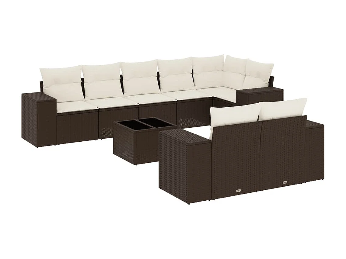 Salon de jardin avec coussins 9 pièces marron résine tressée