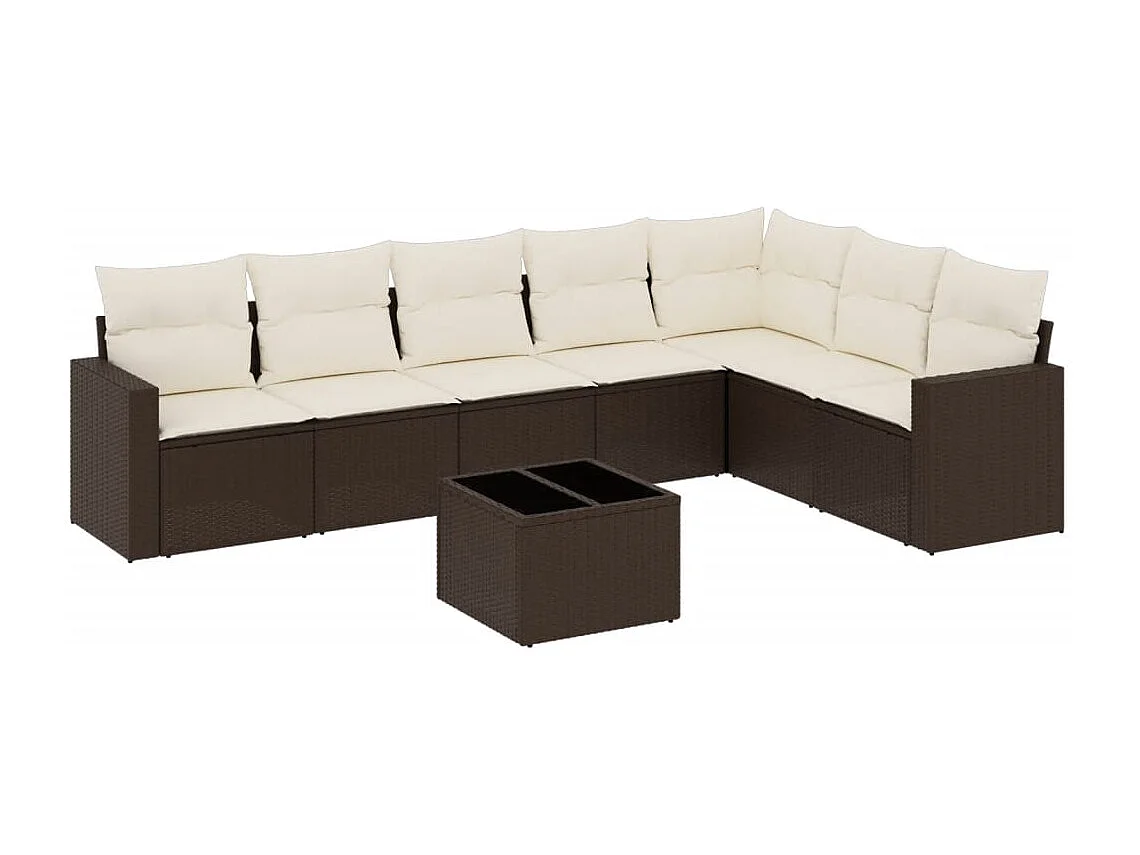 8 peças conjunto sofás de jardim com almofadões vime PE castanho