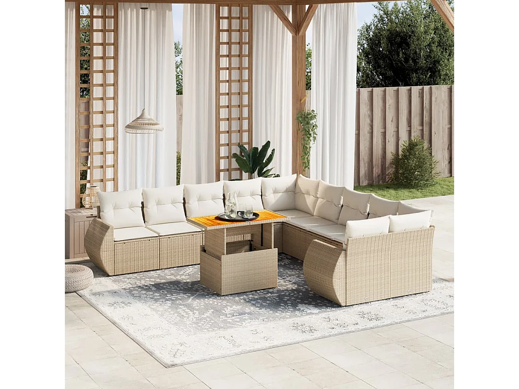 11 peças conjunto sofás de jardim com almofadões vime PE bege
