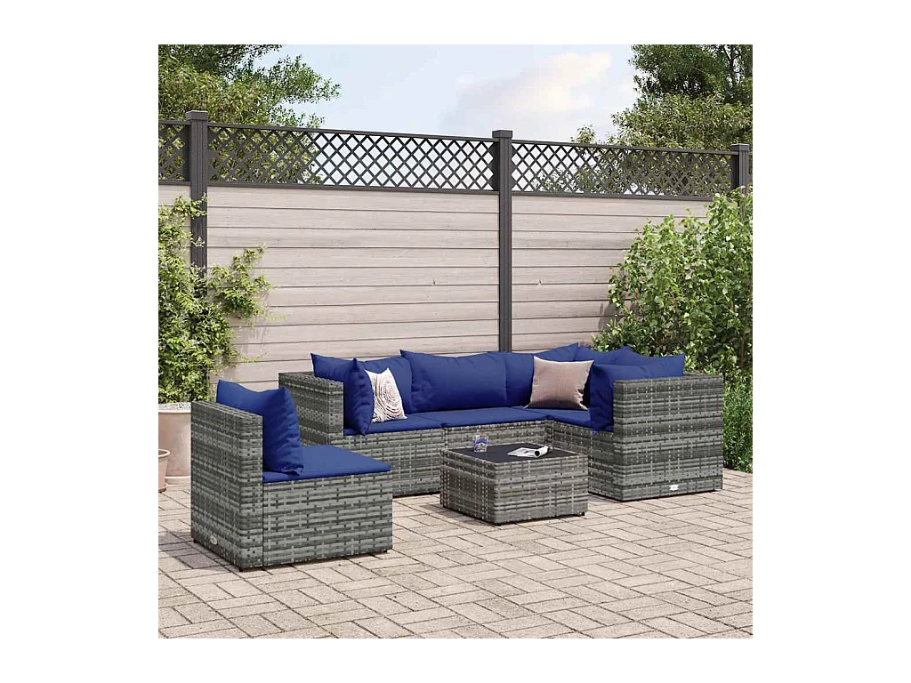 Salon de jardin 6 pièces avec coussins Gris Résine tressée