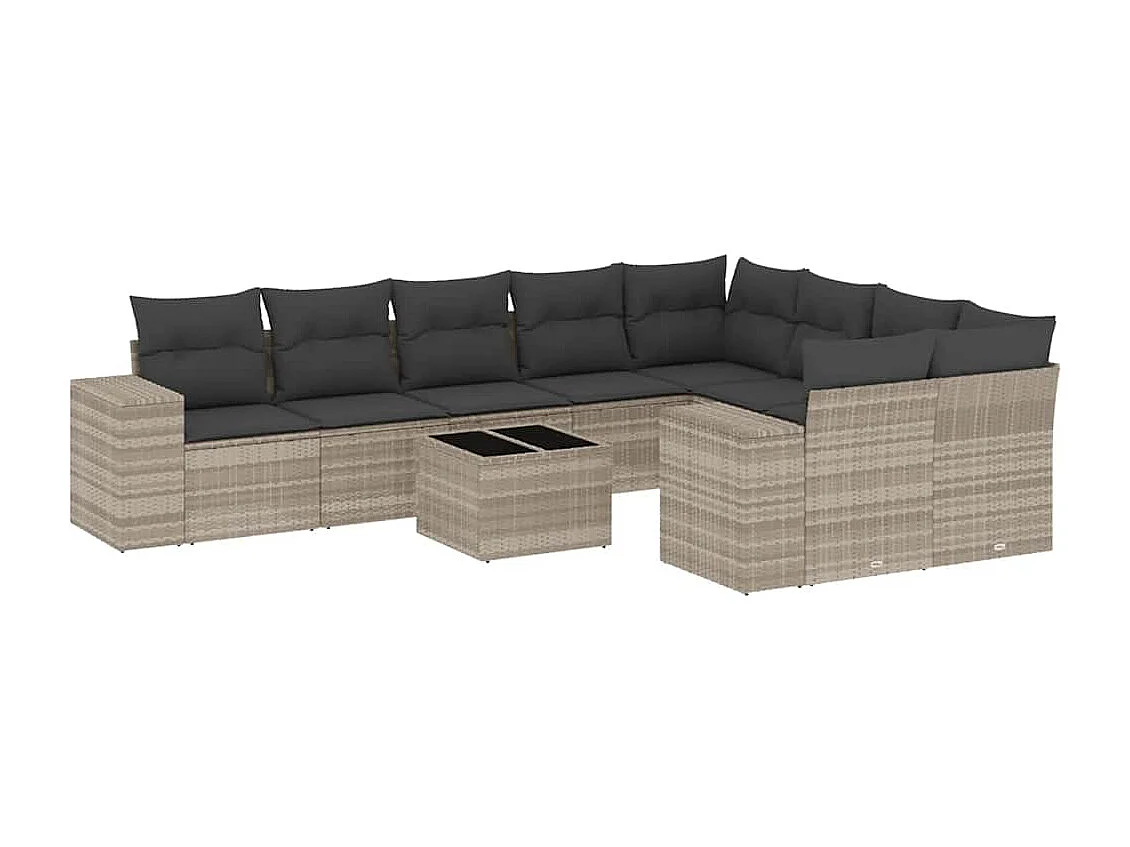 Set sofás jardín 10 piezas con cojines ratán sintético gris claro
