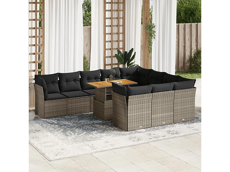 11-delige Loungeset met kussens poly rattan grijs