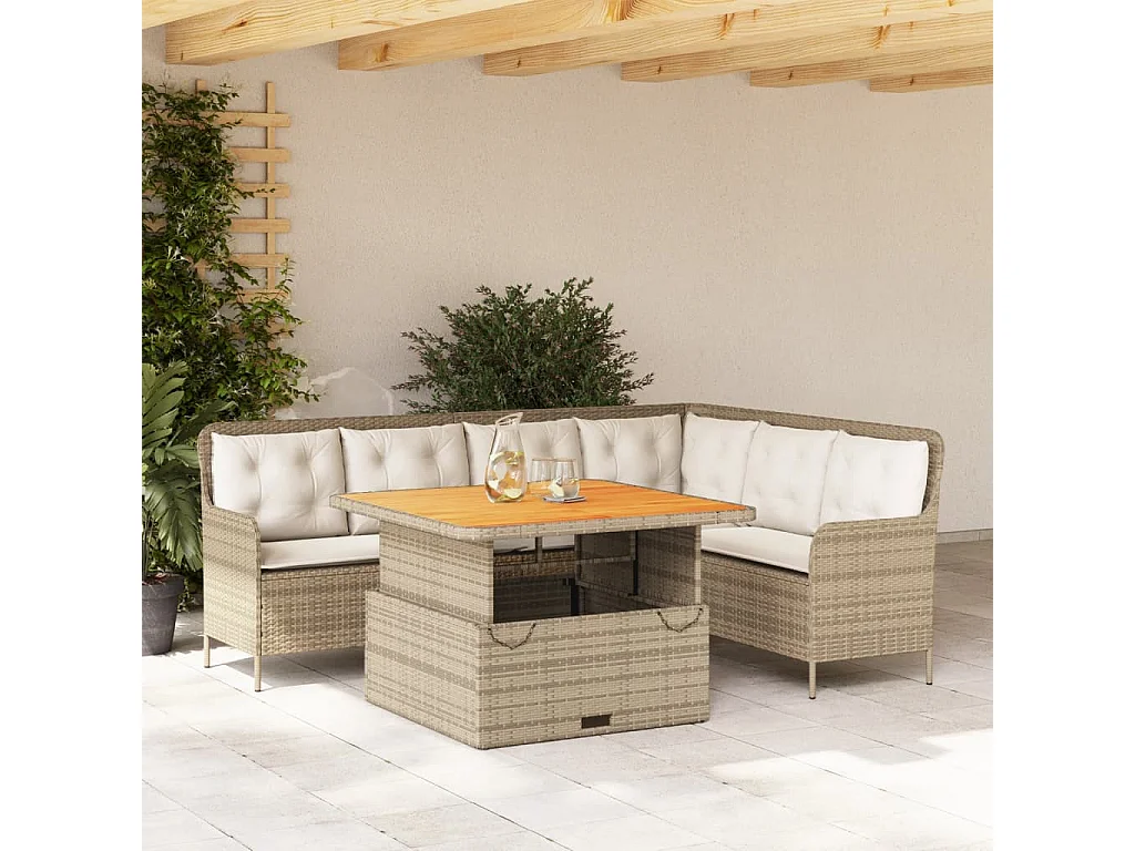 Salon de jardin avec coussins 2 pièces beige résine tressée