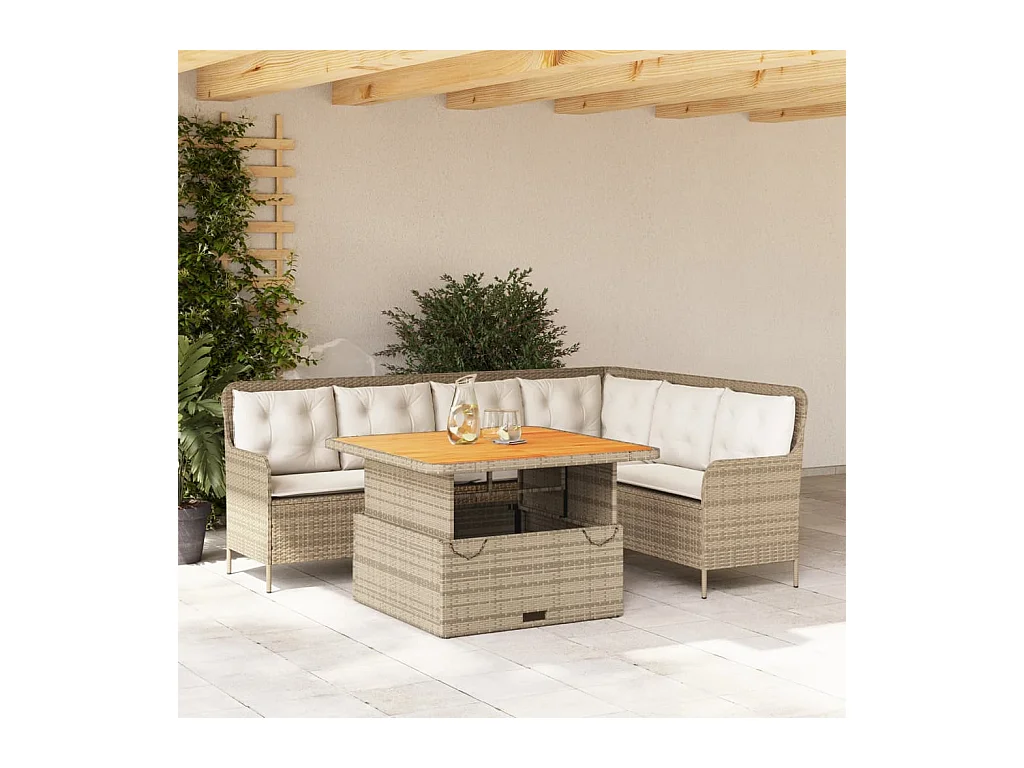 Salon de jardin avec coussins 2 pièces beige résine tressée