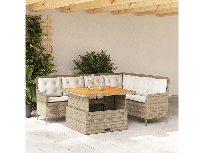 Salon de jardin avec coussins 2 pièces beige résine tressée