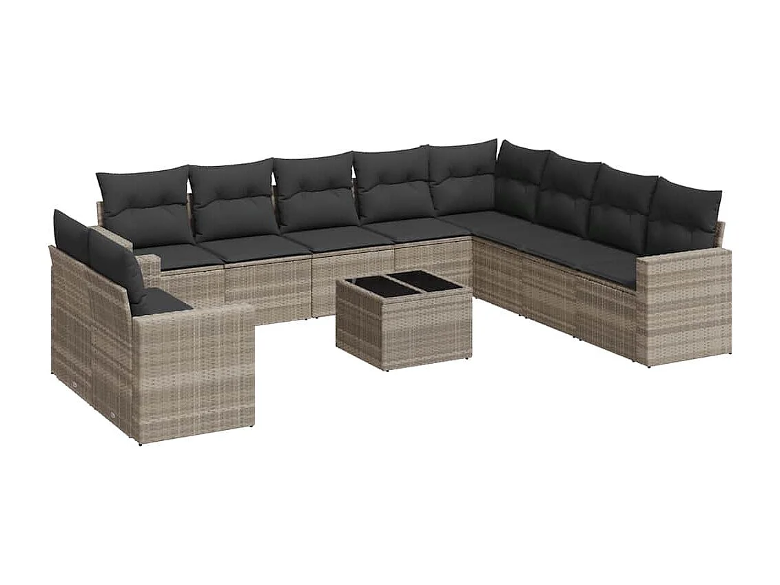 11-delige Loungeset met kussens poly rattan lichtgrijs