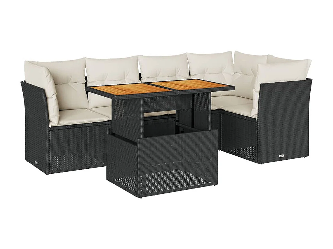 6-delige Loungeset met kussens poly rattan zwart
