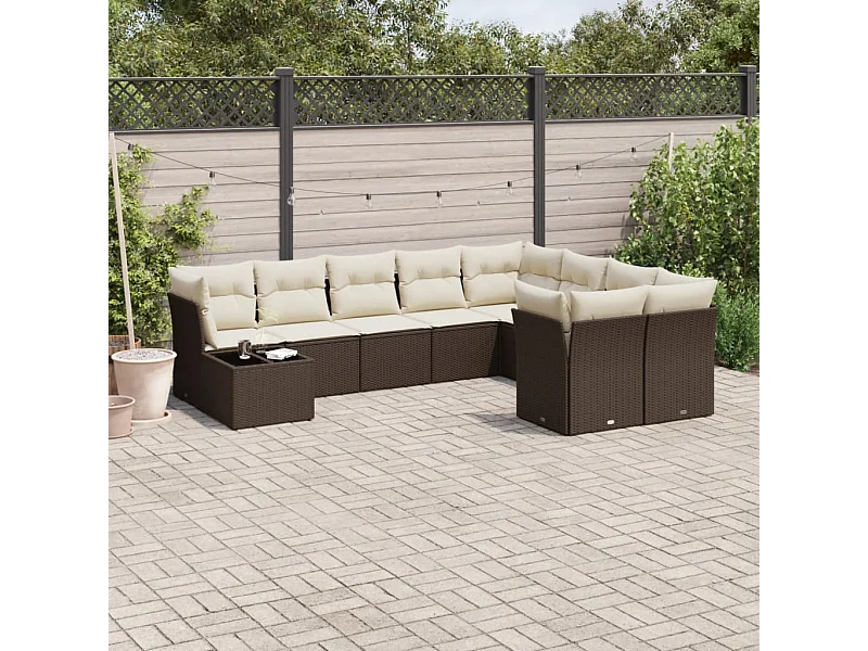 Set de sofás de jardín 10 piezas y cojines ratán sintético marrón