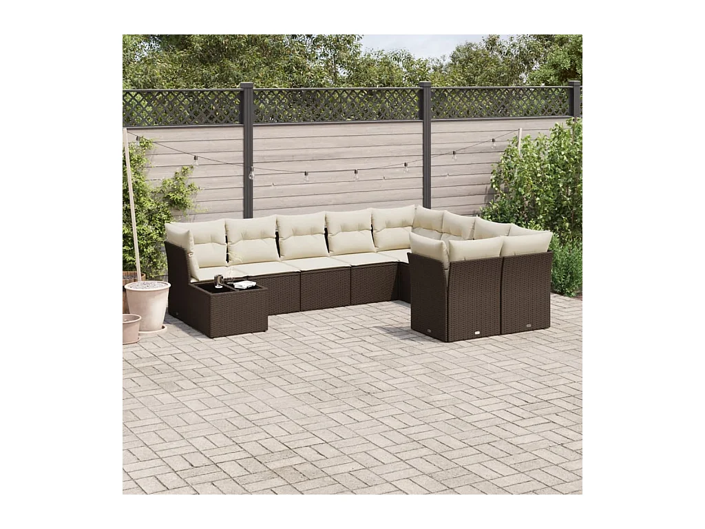 Set de sofás de jardín 10 piezas y cojines ratán sintético marrón