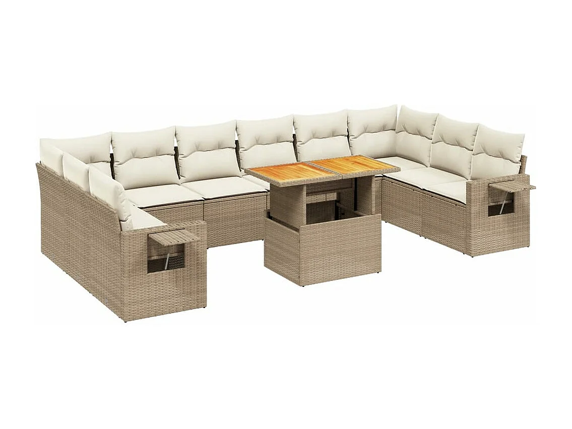 Salon de jardin 11 pièces avec coussins beige résine tressée