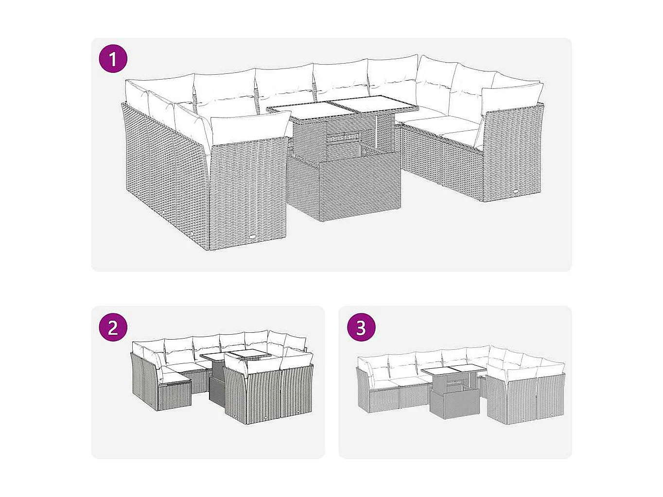 10 peças conjunto sofás de jardim com almofadões vime PE preto