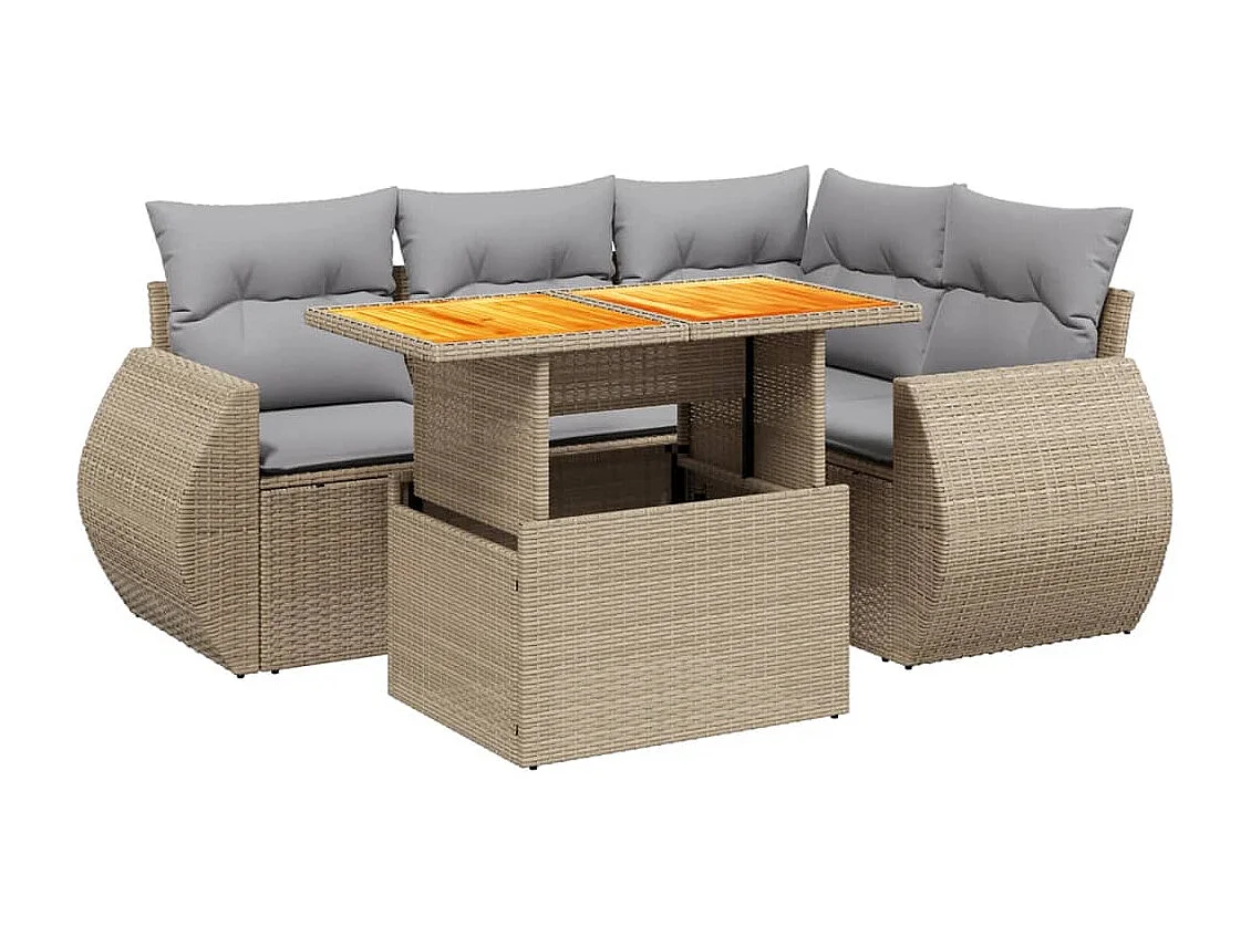 Juego de sofás jardín con cojines 5 piezas ratán sintético beige