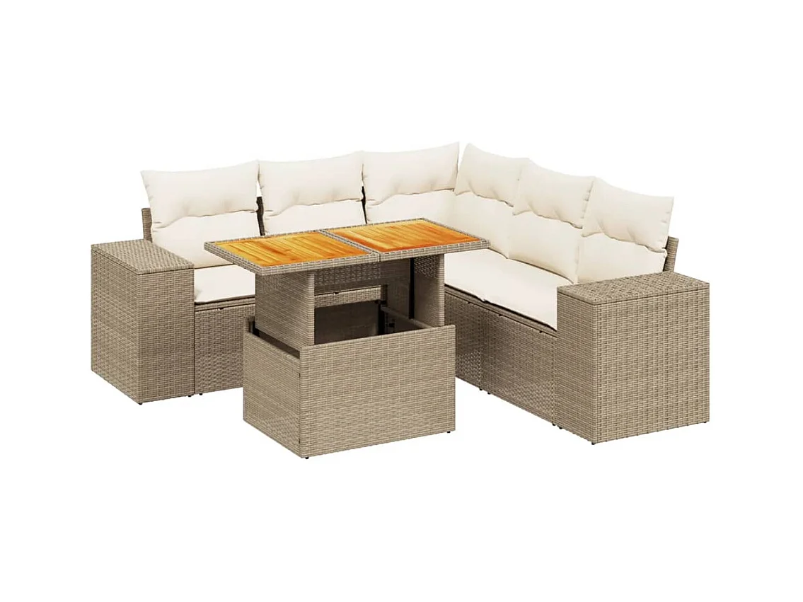 Salon de jardin avec coussins 6 pièces beige résine tressée