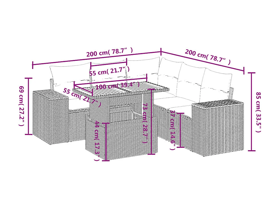 Salon de jardin avec coussins 6 pièces beige résine tressée