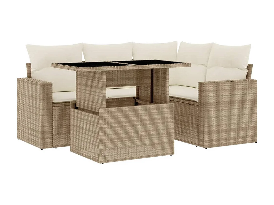 Juego de sofás jardín con cojines 5 piezas ratán sintético beige