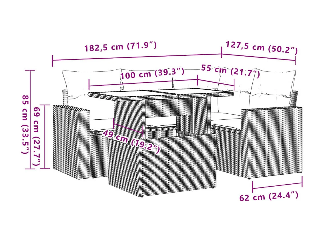 Juego de sofás jardín con cojines 5 piezas ratán sintético beige