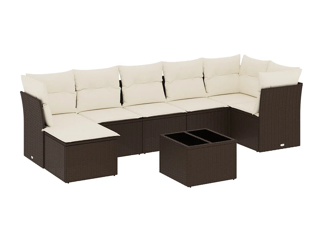 8-delige Loungeset met kussens poly rattan bruin