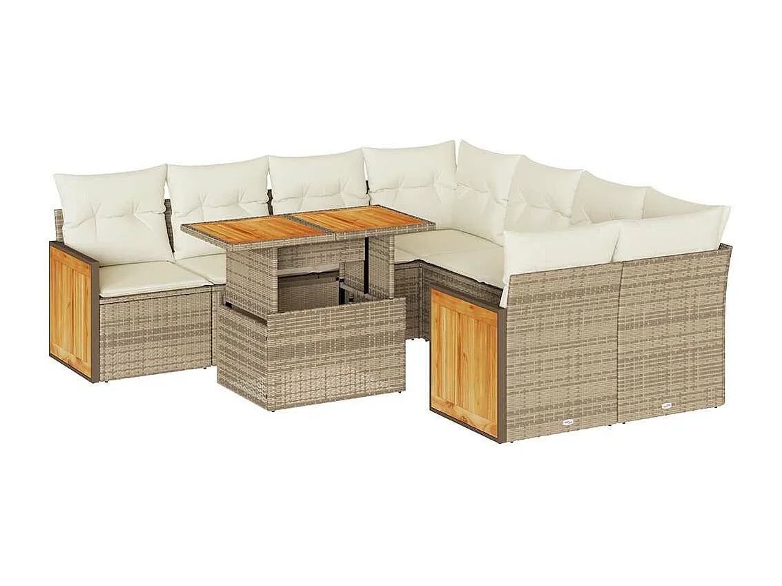 Salon de jardin avec coussins 9 pièces beige résine tressée acacia