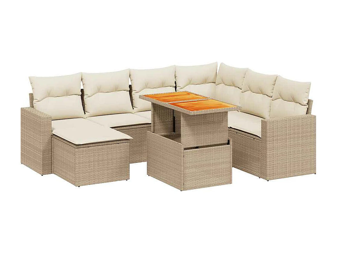 Salon de jardin avec coussins 8 pièces beige résine tressée