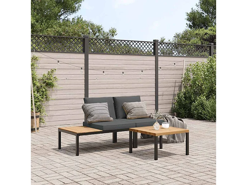 3-delige Loungeset met kussens aluminium zwart