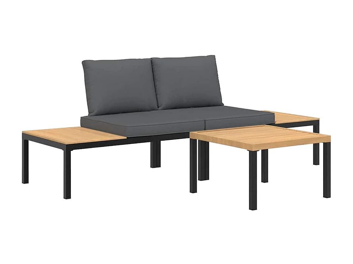 Salon de jardin 3 pièces avec coussins noir aluminium