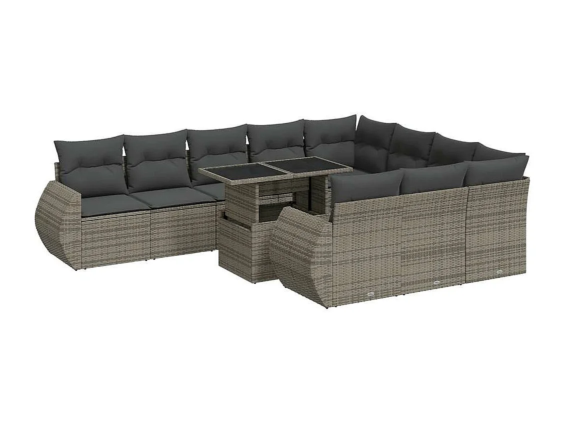 Set de sofás de jardín 11 piezas y cojines ratán sintético gris