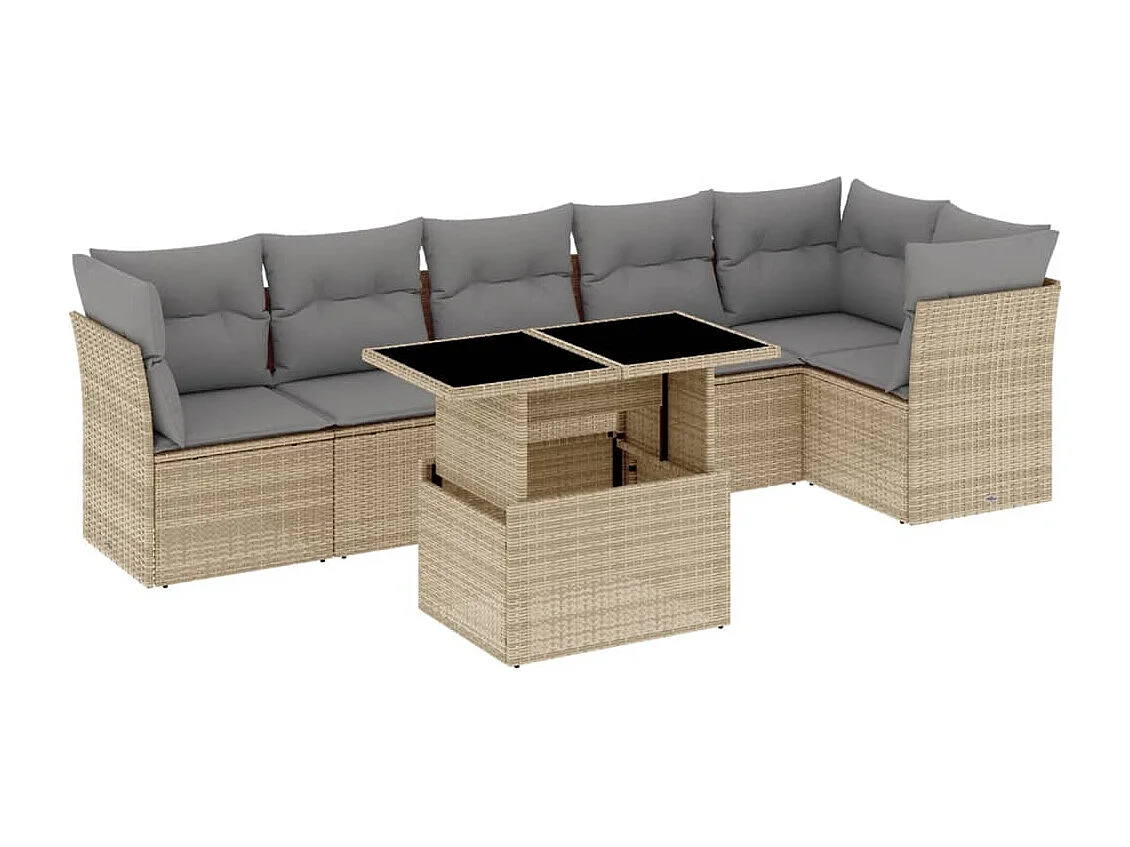 Salon de jardin avec coussins 7 pièces beige résine tressée